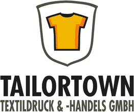 Logo von Tailortown mit gelbem T-Shirt und Text: "Textildruck & Handels GmbH".