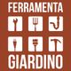 Strumenti e attrezzi per il giardino: chiave, forcone, tubo, spina, pennello e martello.