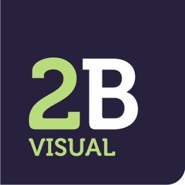 Logo mit mintgrüner "2B" und weißem "VISUAL" auf dunkelblauem Hintergrund.