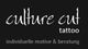 Schwarzer Hintergrund mit "culture cut tattoo" in Weiß, darunter "individuelle motive & beratung".