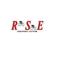 Logo von Radsport Eutin, Schriftzug "RSE" in Rot mit Fahrrad-Symbolen integriert.