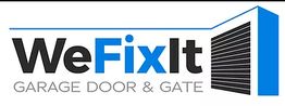 WeFixIt logo with text "Garage Door & Gate" and a stylized garage door graphic.