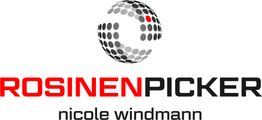 Logo mit Schriftzug "ROSINENPICKER" in rot/schwarz und "nicole windmann" darunter in schwarz.