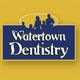 Logo of Watertown Dentistry with silhouettes of a family on a yellow background.
