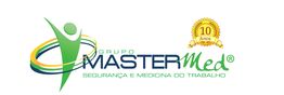 Logotipo do Grupo MasterMed com selo de 10 anos e figura estilizada verde e amarela.