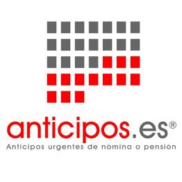 Logotipo de anticipos.es con cuadrados grises y rojos. Texto: Anticipos urgentes de nómina o pensión.
