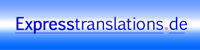 Blauer Verlaufshintergrund mit dem Text "Expresstranslations.de" in Blau und Schwarz.