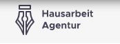 Stilisierte Feder neben dem Text "Hausarbeit Agentur" auf grauem Hintergrund.