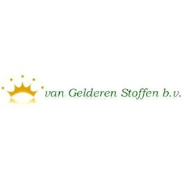Logo van Van Gelderen Stoffen b.v. met een gele kroonsymbool links van de tekst.