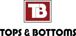 Logo with "TB" in a red square above the text "Tops & Bottoms."