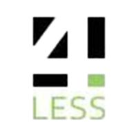 Logo mit schwarzen Formen, grünem Quadrat und dem Wort "LESS".