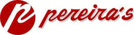 Logotipo vermelho com a letra "p" estilizada e o nome "pereira's" em cursiva.