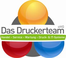 Logo von "Das Druckerteam OHG" mit bunten Kugeln und Schriftzug zu Druck- und IT-Services.