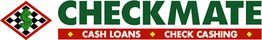 Checkmate logo with a dollar sign, offering cash loans and check cashing services.