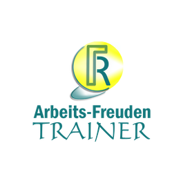 Logo mit gelbem Kreis und blauen Buchstaben FR, darunter „Arbeits-Freuden TRAINER“.