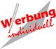 Text "Werbung individuell" mit Bleistift und grauem Hintergrund.