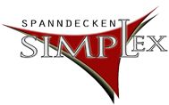 Logo mit rotem, dreieckigem Design und dem Text "Spanndecken Simplex".