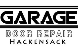 Garage Door Repair Hackensack logo in bold black text with stripes above and below.