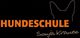 Logo der Hundeschule mit orangefarbenem Schriftzug und Umriss eines Hundeohres.