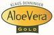 Logo mit Aufschrift: "Klaus Denninger Aloe Vera Gold" in einem gelben Oval.