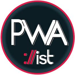 Logo mit Text "PWA ://list" auf dunklem Hintergrund mit rotem Rand.