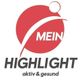 Rotes und weißes Logo mit der Aufschrift "Mein Highlight aktiv & gesund".