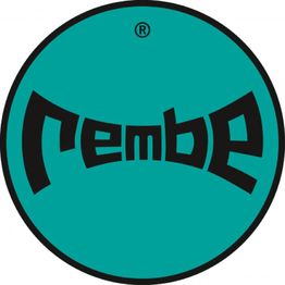 Türkises Logo mit dem schwarzen, stilisierten Schriftzug "rembe" in einem Kreis.