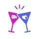 Two colorful martini glasses with icons clinking together, symbolizing connection and love.