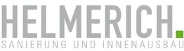 Logo von Helmerich, Sanierung und Innenausbau, mit grauen Buchstaben und einem grünen Punkt.