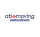 Logo of "ab moving Austin Movers" with a red diamond replacing the letter "o" in "moving".