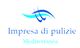 Logo "Impresa di pulizie Mediterranea" con onde blu stilizzate.