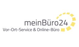 Logo von meinBüro24 mit Schriftzug „Vor-Ort-Service & Online-Büro“ und gelbem Kreis-Design.