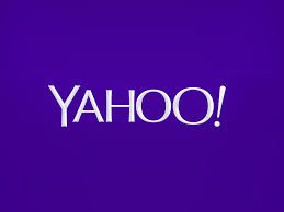 Yahoo! logo in white on a purple background.