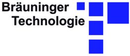 Logo von Bräuninger Technologie mit blauen Quadraten und Schriftzug.