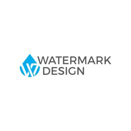 Blue droplet logo with letters "W" and "D" beside "Watermark Design" in gray text.