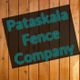 Text "Pataskala Fence Company" on a wood background with a dark overlay.