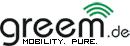 Logo von greem.de mit dem Slogan "Mobility. Pure." und einem Symbol für Konnektivität.