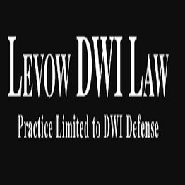 Text reads "Levow DWI Law, Practice Limited to DWI Defense" on a black background.