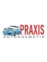 Niedliches Auto-Logo mit Text "PRAXIS AUTOKOSMETIK" auf weißem Hintergrund.