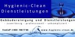 Hygienic-Clean Werbebanner für Gebäudereinigung mit Wasserhintergrund und Kontaktdaten.