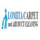 Lomita Carpet and Air Duct Cleaning logo with a blue figure using a vacuum.
