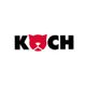 Katzenlogo im Wort "Koch", Katze in Rot zwischen "K" und "C"; minimalistisch und kreativ.