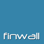 Blaues Logo mit weißem Text "finwall".