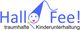 Logo mit Text "Hallo Fee!" und "traumhafte Kinderunterhaltung", eine stilisierte Fee ist abgebildet.