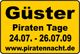 Gelbes Schild mit Text: "Güster Piraten Tage 24.07. - 26.07.09 www.piratennacht.de".