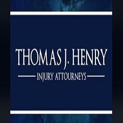 Blue logo with white text: "Thomas J. Henry Injury Attorneys" on dark background.