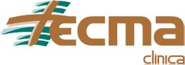 Logotipo de "TECMA clínica" en marrón y verde con diseño de cruz estilizada.