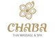 Logo von Chaba Thai Massage & Spa mit Blume oben.