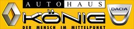 Logo des Autohauses König mit Renault- und Dacia-Symbolen, Slogan: "Der Mensch im Mittelpunkt".