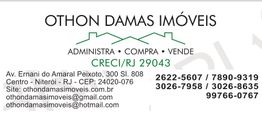 Cartão da Othon Damas Imóveis, com contatos e endereço em Niterói, RJ.